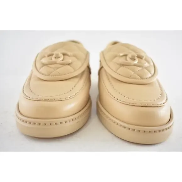Chanel 24C Beige Leather Quilted Flap Turnlock CC Logo Moccasin Flat Loafer 38.5 - Picture 10 of 16